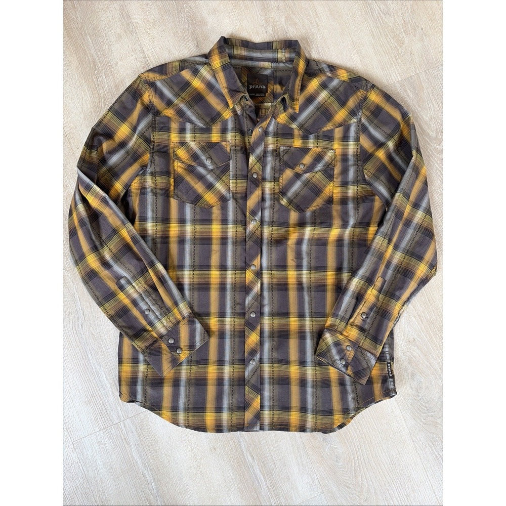 prAna Pearl Snap Shirt Mens XL Plaid Western Outdoor Hiking Button Up
